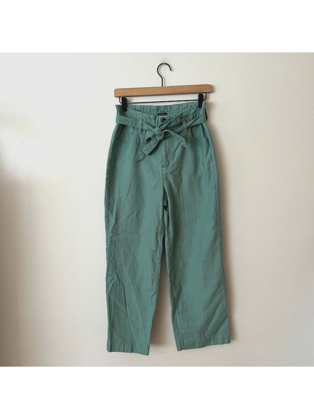 J. Crew Cropped Twill Paperbag Green Cotton Pants Women's Size 4